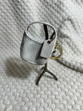 Coach White Legacy Stripes Mini Purse Keychain